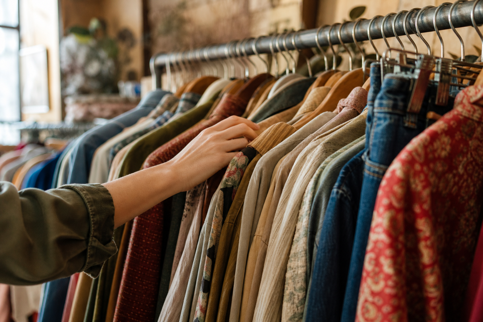 Rek met tweedehands kleding